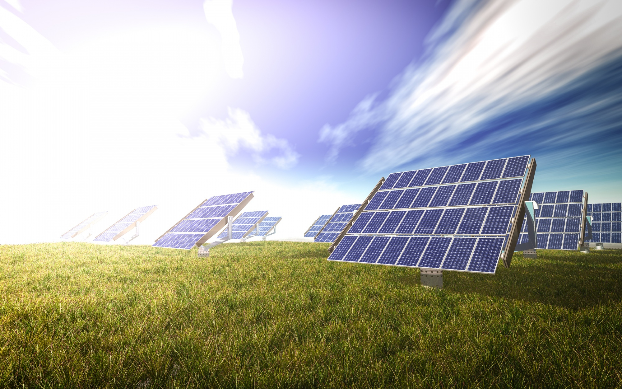 Solar field at sunset